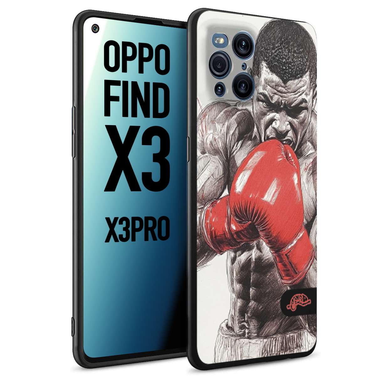 CUSTOMIZZA - Custodia cover nera morbida in tpu compatibile per Oppo Find X3 - Find X3 Pro 5G pugilato pugili disegno tattoo guantoni box pesi massimi gancio