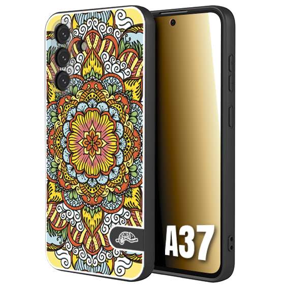 CUSTOMIZZA - Custodia cover nera morbida in tpu compatibile per Samsung A37 mandala colorato fiore nuvole arancione