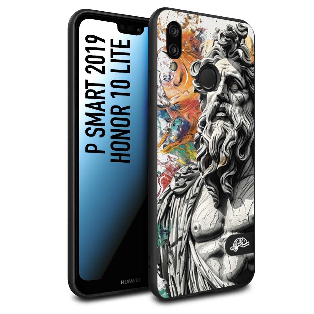 CUSTOMIZZA - Custodia cover nera morbida in tpu compatibile per Huawei P SMART 2019 statua colorata moderna antico tattoo splash color