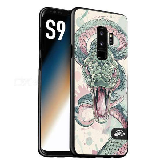 CUSTOMIZZA - Custodia cover nera morbida in tpu compatibile per Samsung S9 snake pink green serpente tatuaggio tattoo disegnato a mano