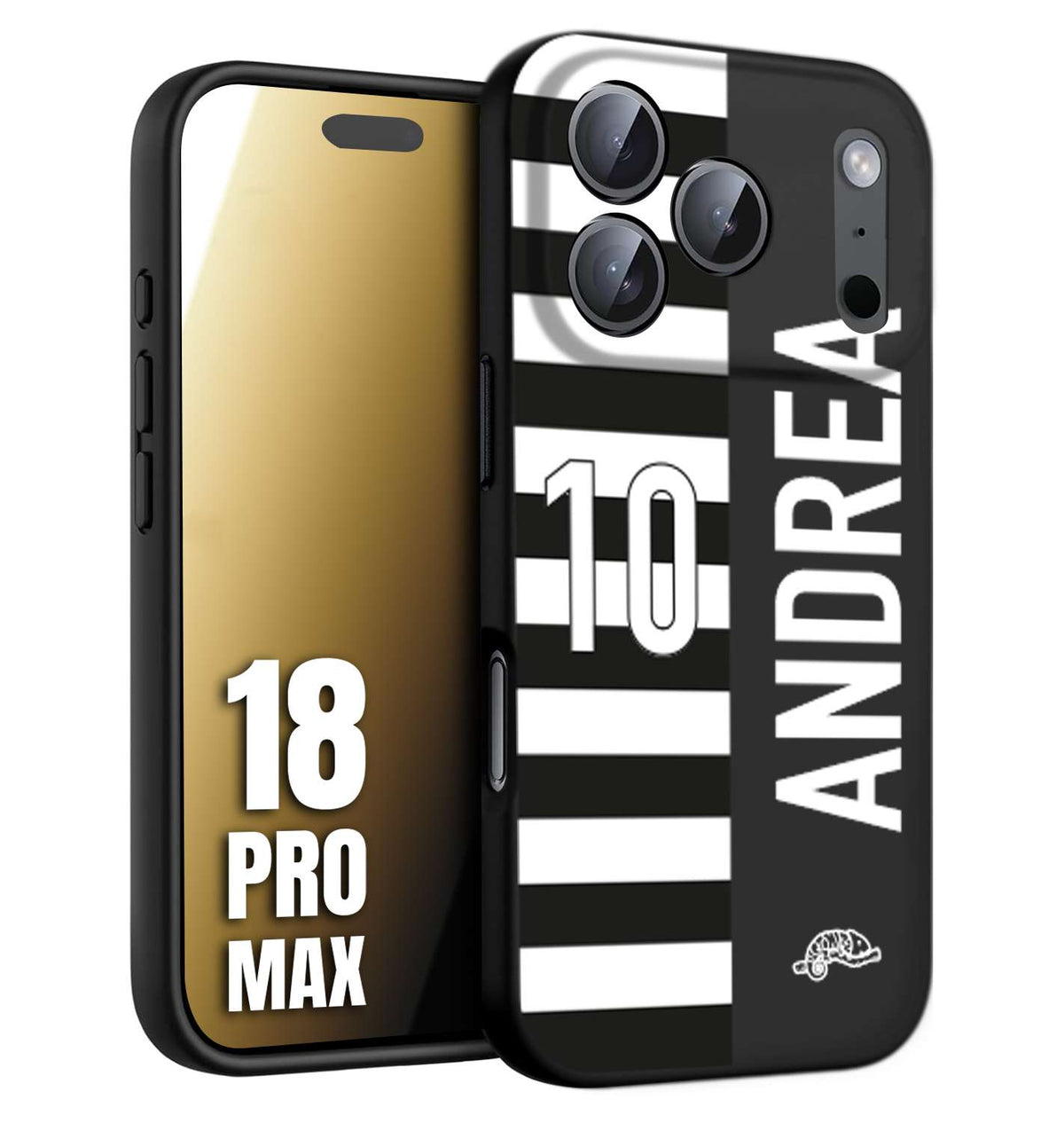 CUSTOMIZZA - Custodia cover nera morbida in tpu compatibile per iPhone 18 PRO MAX personalizzata calcio football nome e numero calciatori bianconera