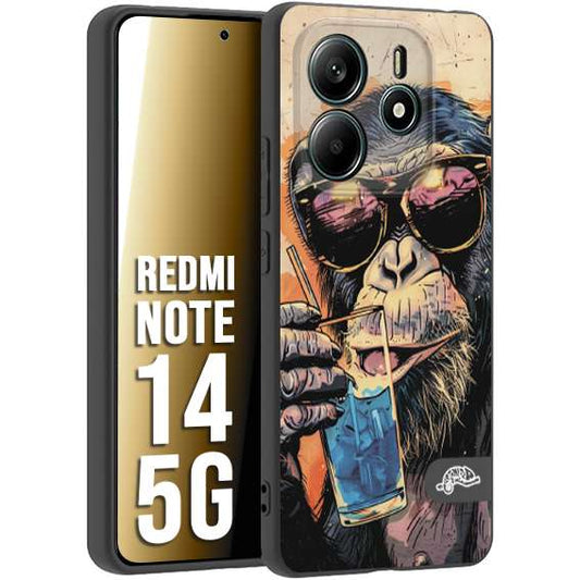 CUSTOMIZZA - Custodia cover nera morbida in tpu compatibile per Xiaomi Redmi Note 14 5G estate disegnata cocktails animali simpatici scimmia monkey negroni