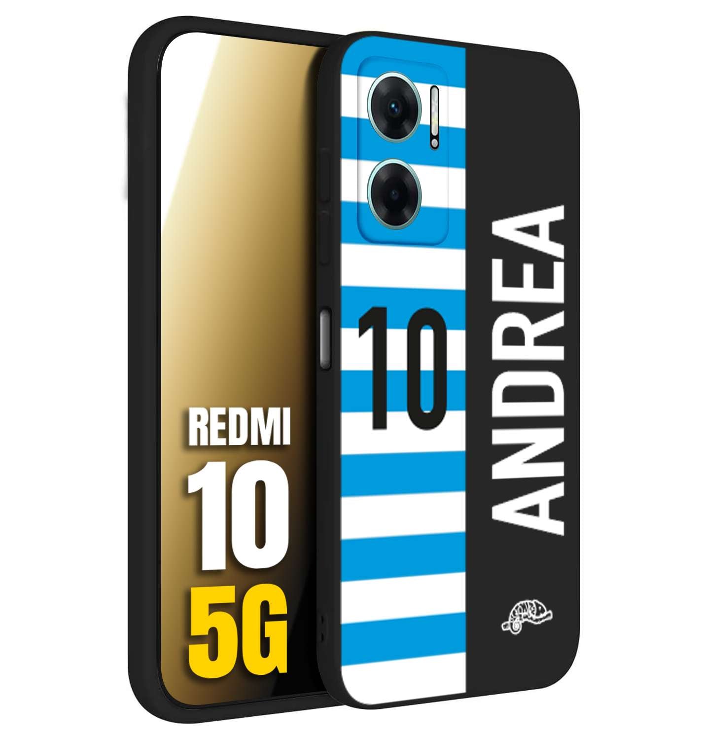 CUSTOMIZZA - Custodia cover nera morbida in tpu compatibile per Xiaomi Redmi 10 5G personalizzata calcio football nome e numero calciatori biancazzurri