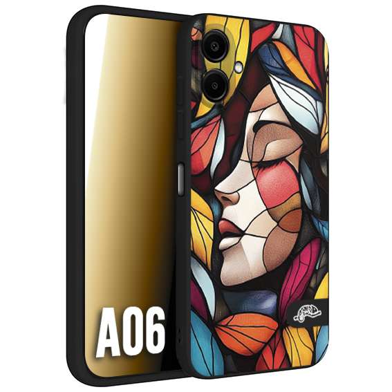 CUSTOMIZZA - Custodia cover nera morbida in tpu compatibile per Samsung A06 Vetrata artistica volto di donna profilo fogliare mosaico di vetro colorato
