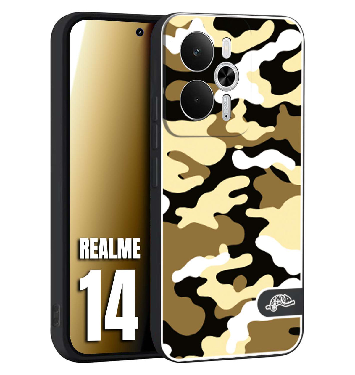 CUSTOMIZZA - Custodia cover nera morbida in tpu compatibile per Realme 14 5G camouflage mimetico militare giallo desert brown