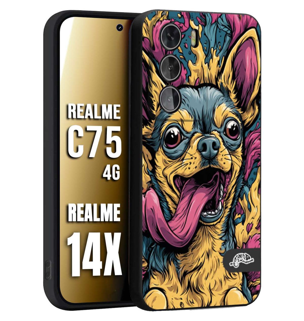 CUSTOMIZZA - Custodia cover nera morbida in tpu compatibile per Realme 14X - C75 4G Chihuahua illustrazione cane pop art cane street art cartone animato