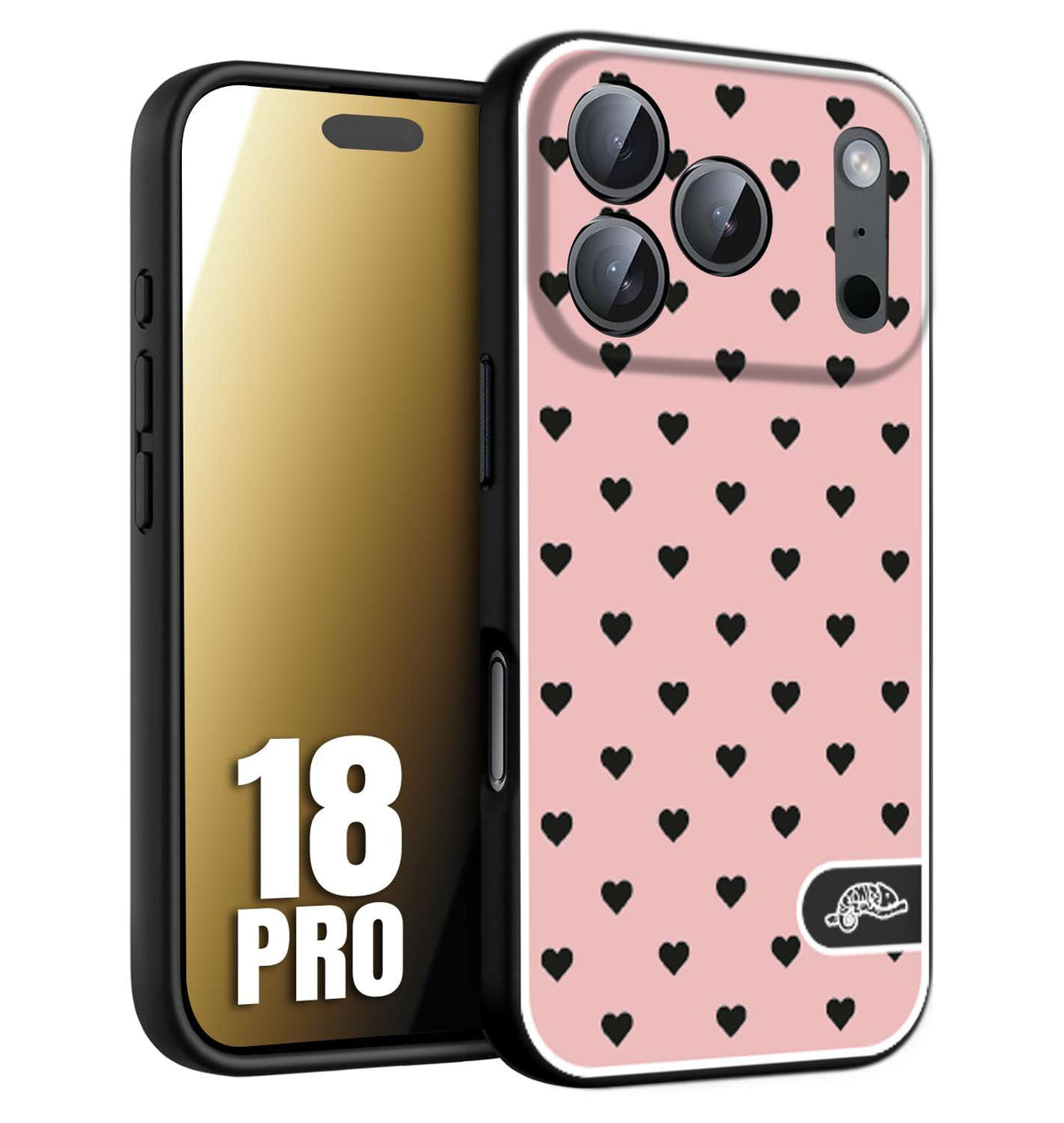 CUSTOMIZZA - Custodia cover nera morbida in tpu compatibile per iPhone 18 PRO cuori pois rosa donna pin up vintage