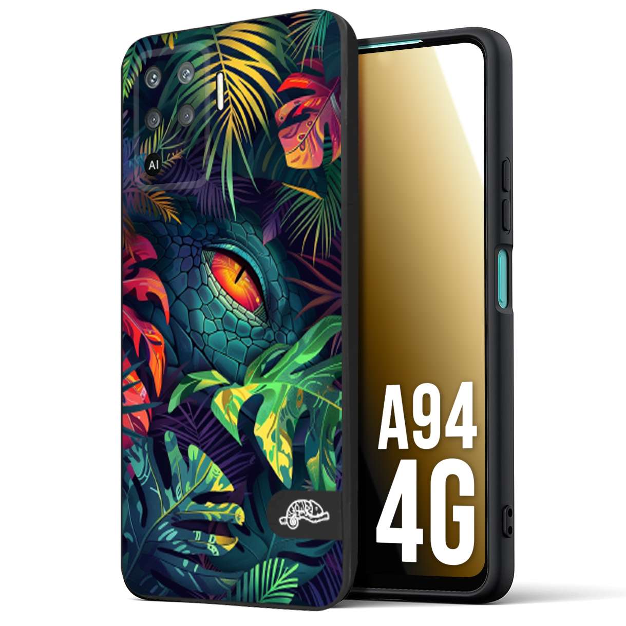 CUSTOMIZZA - Custodia cover nera morbida in tpu compatibile per Oppo A94 4G animali color giungla tropicale occhio di coccodrillo alligatore disegnato