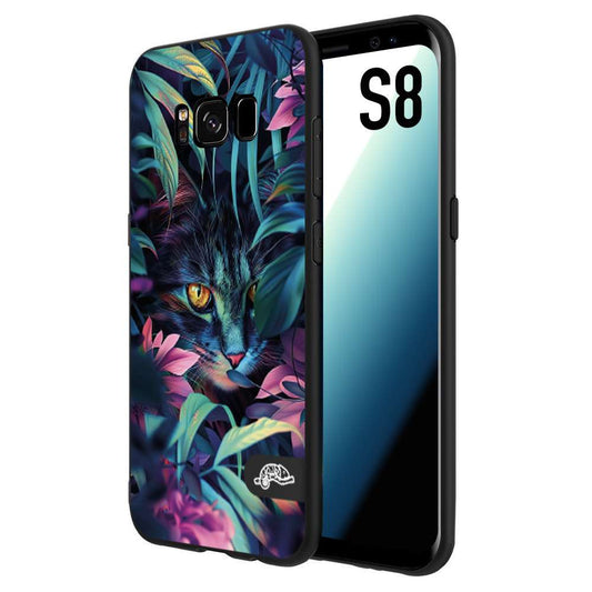 CUSTOMIZZA - Custodia cover nera morbida in tpu compatibile per Samsung S8 animali color giungla tropicale occhio di gatto colori vibranti disegnato