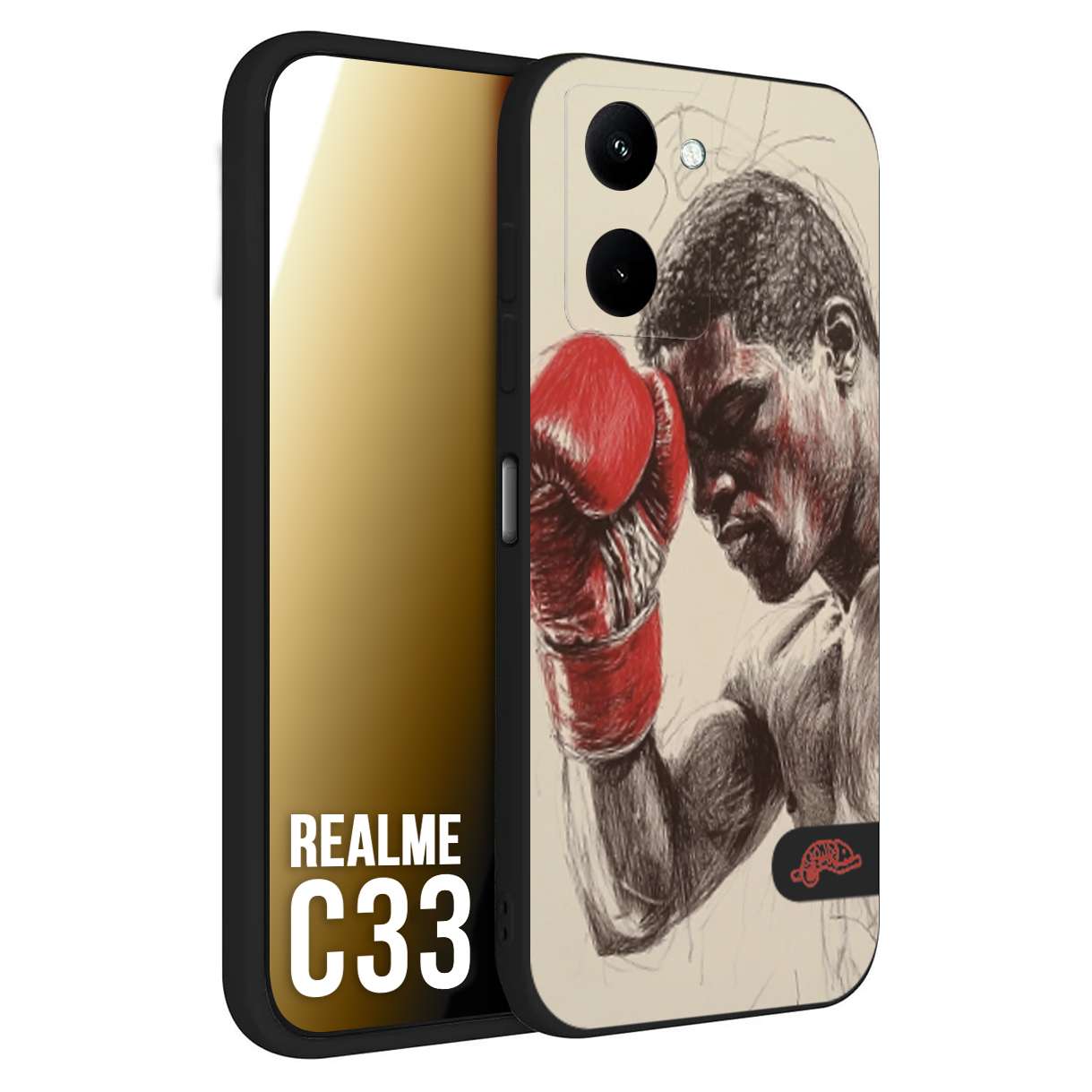 CUSTOMIZZA - Custodia cover nera morbida in tpu compatibile per Realme C33 pugilato pugili disegno tattoo guantoni boxer pesi massimi