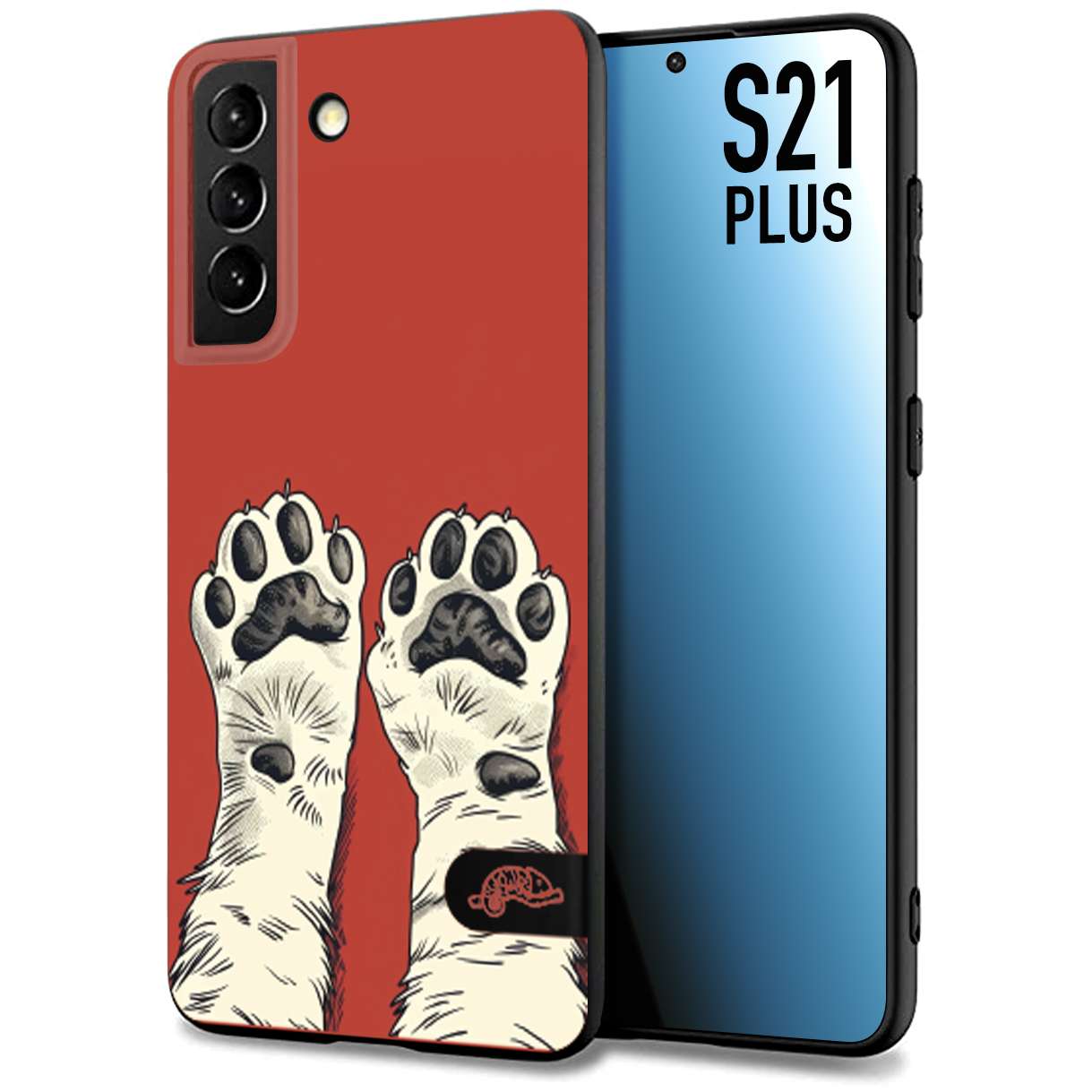 CUSTOMIZZA - Custodia cover nera morbida in tpu compatibile per Samsung S21 PLUS zampe di gatto cat paws rossa red disegnata fumetto cartoon
