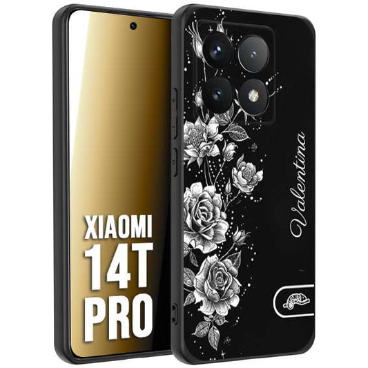 CUSTOMIZZA - Custodia cover nera morbida in tpu compatibile per Xiaomi 14T PRO personalizzata rilievo soft touch nome rose fiori donna
