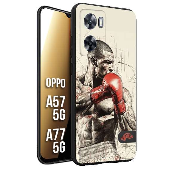 CUSTOMIZZA - Custodia cover nera morbida in tpu compatibile per Oppo A57 5G - A77 5G pugilato pugili disegno tattoo guantoni box sport ring