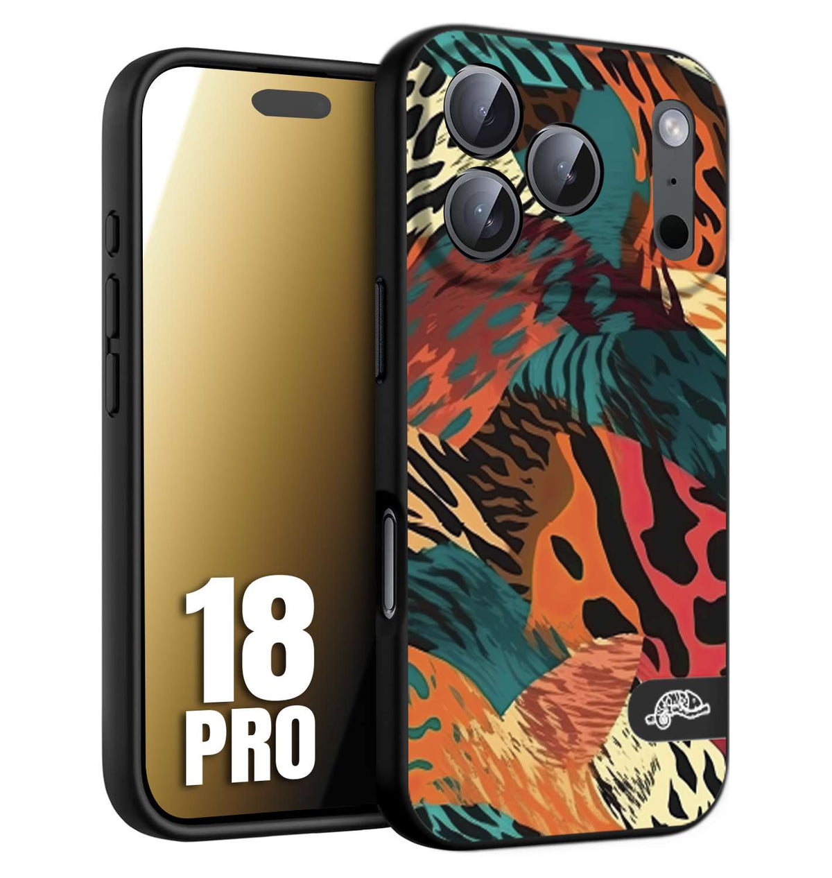 CUSTOMIZZA - Custodia cover nera morbida in tpu compatibile per iPhone 18 PRO leopardato tigrato tiger colorata summer arancio verde fucsia