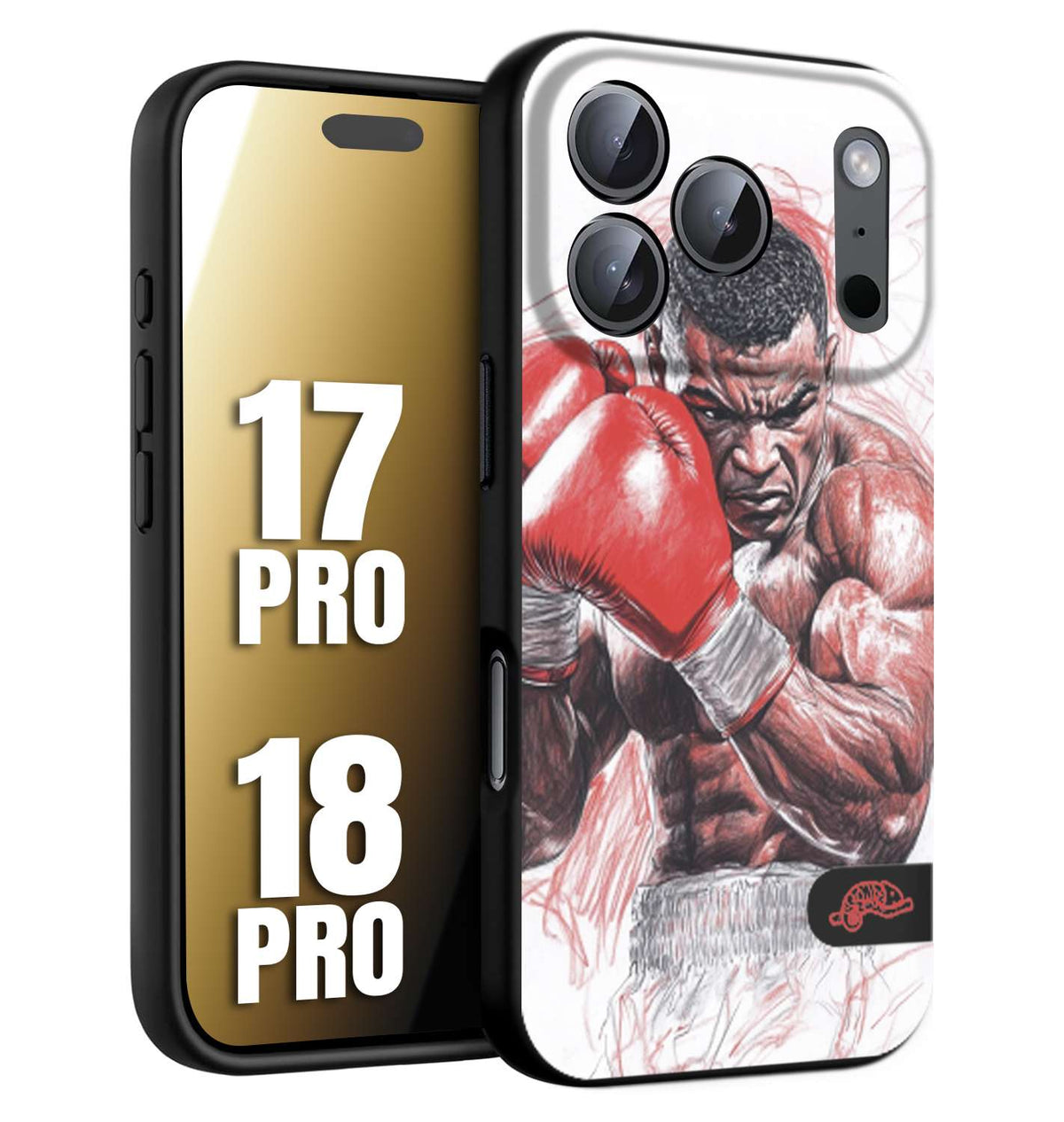 CUSTOMIZZA - Custodia cover nera morbida in tpu compatibile per iPhone 17 PRO - 18 PRO pugilato pugili disegno tattoo guantoni boxer pesi massimi iron mike