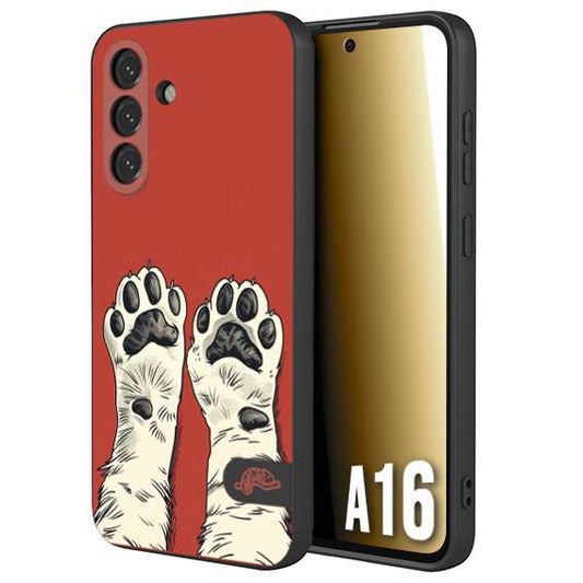 CUSTOMIZZA - Custodia cover nera morbida in tpu compatibile per Samsung A16 zampe di gatto cat paws rossa red disegnata fumetto cartoon