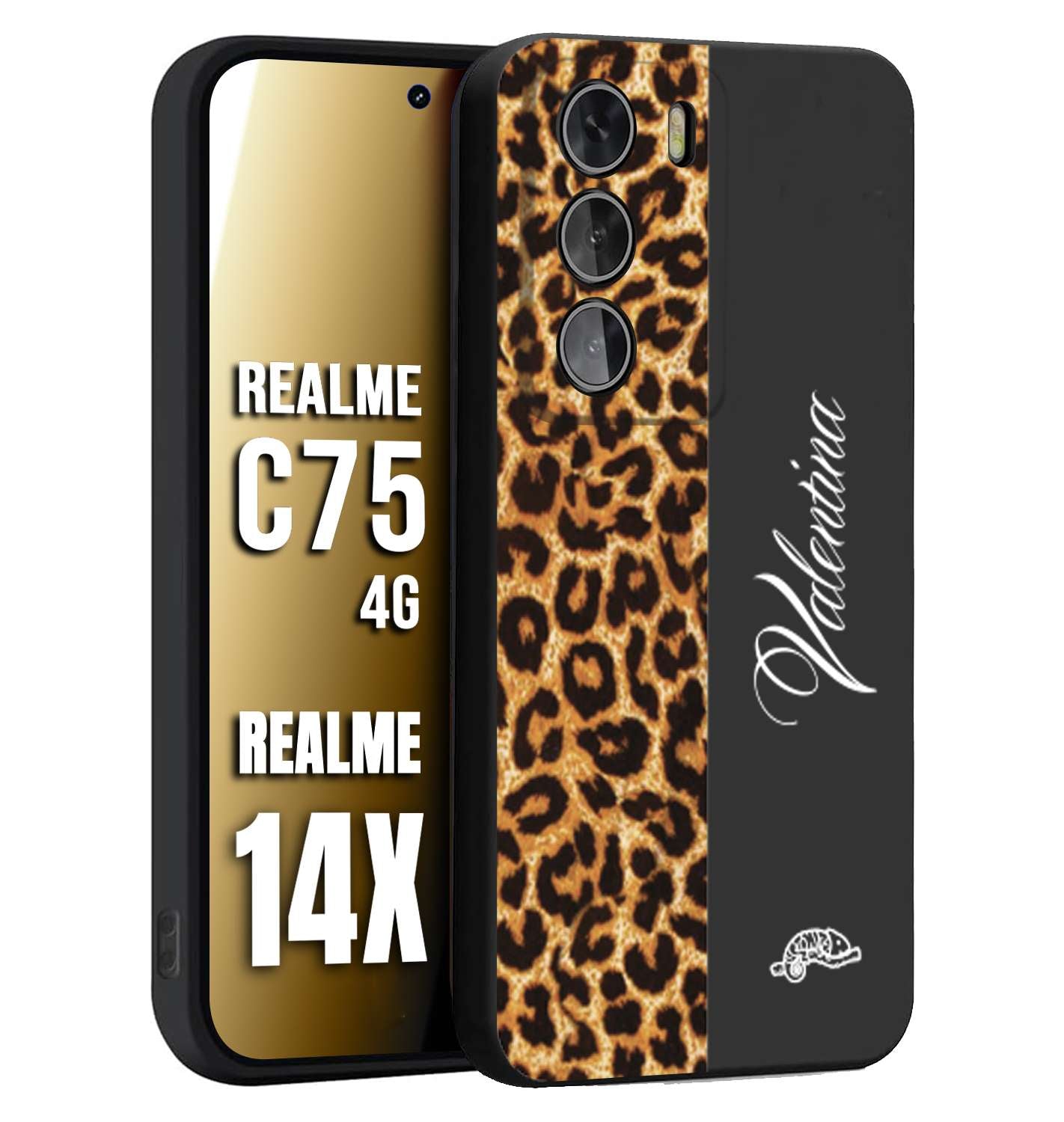 CUSTOMIZZA - Custodia cover nera morbida in tpu compatibile per Realme 14X - C75 4G custom nome scritta leopardato maculato donna marrone leopard