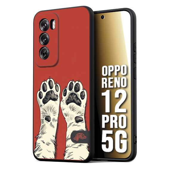 CUSTOMIZZA - Custodia cover nera morbida in tpu compatibile per Oppo Reno 12 PRO 5G zampe di gatto cat paws rossa red disegnata fumetto cartoon