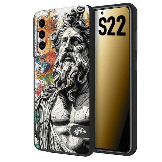CUSTOMIZZA - Custodia cover nera morbida in tpu compatibile per Samsung S22 statua colorata moderna antico tattoo splash color