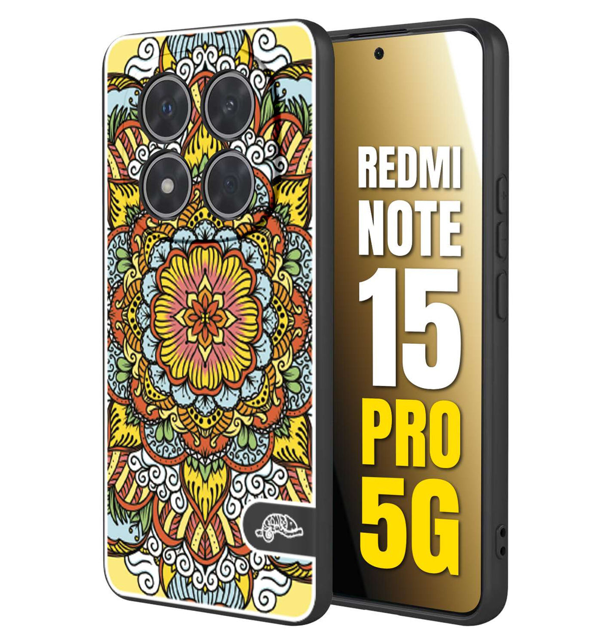 CUSTOMIZZA - Custodia cover nera morbida in tpu compatibile per Xiaomi Redmi Note 15 PRO 5G mandala colorato fiore nuvole arancione
