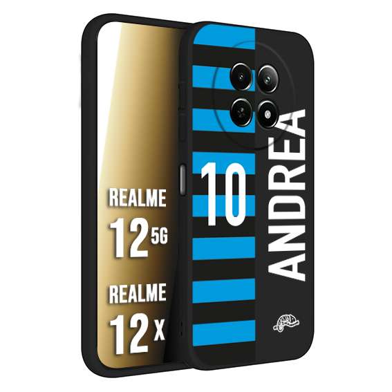 CUSTOMIZZA - Custodia cover nera morbida in tpu compatibile per Realme 12 5G - 12X personalizzata calcio football nome e numero calciatori nerazzurra