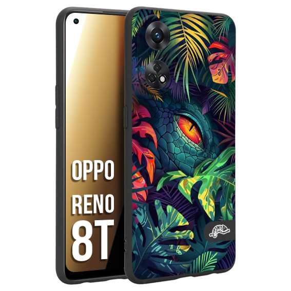 CUSTOMIZZA - Custodia cover nera morbida in tpu compatibile per Oppo Reno 8T animali color giungla tropicale occhio di coccodrillo alligatore disegnato