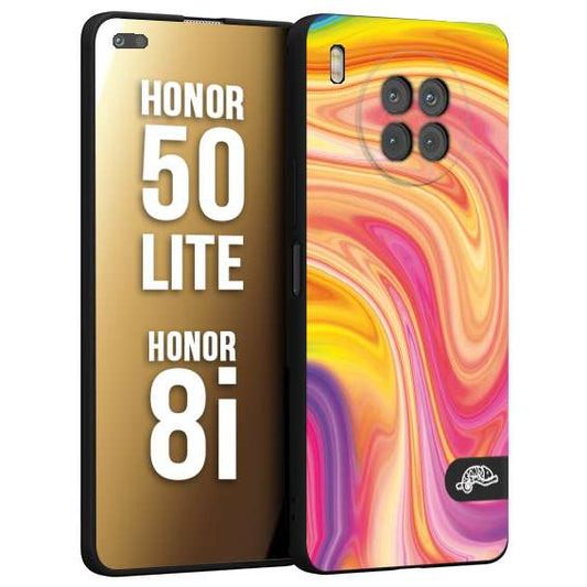 CUSTOMIZZA - Custodia cover nera morbida in tpu compatibile per Honor 8i - Honor 50 LITE colorata fantasia vortice marmo onde rosa fucsia gialla