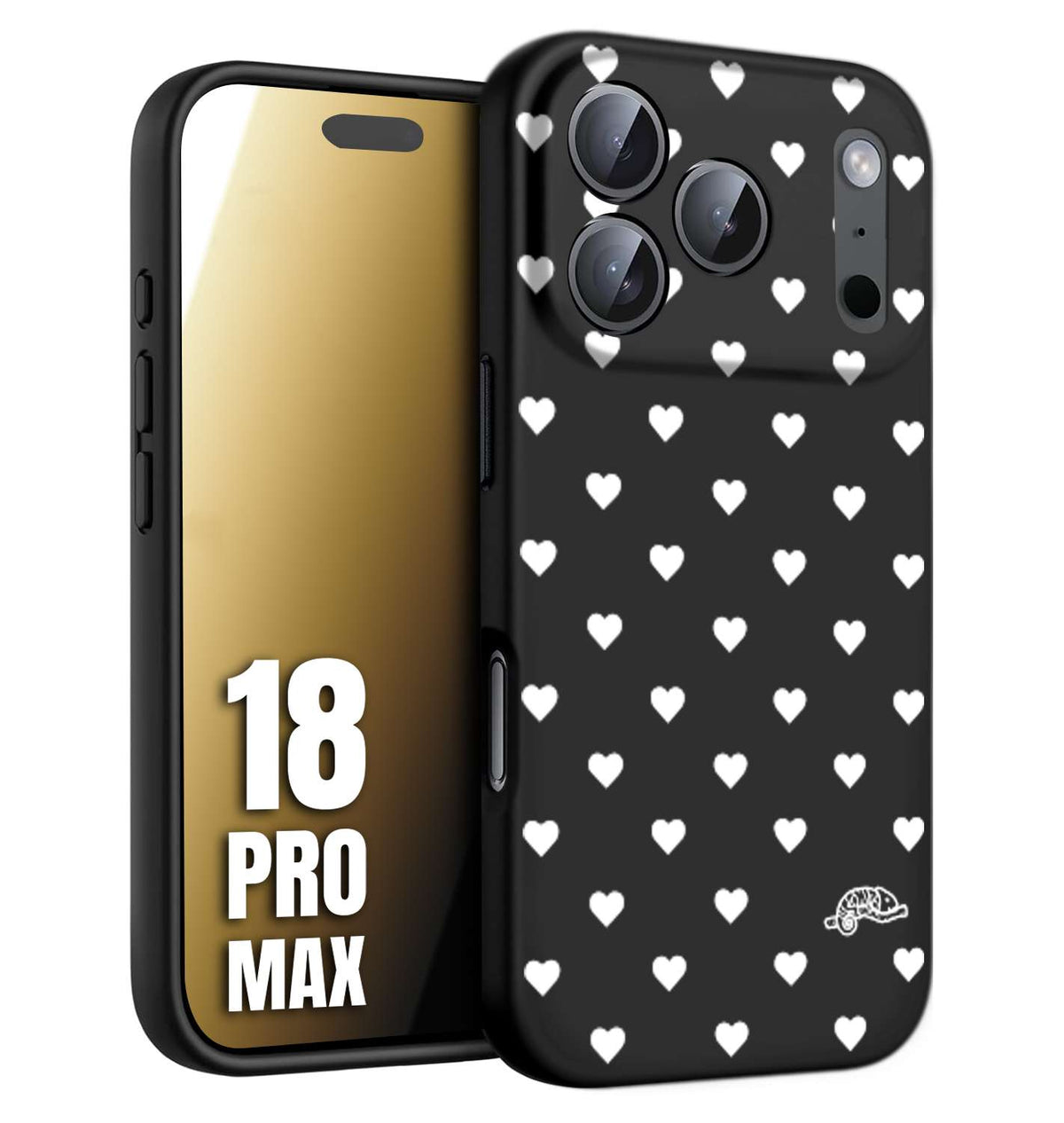 CUSTOMIZZA - Custodia cover nera morbida in tpu compatibile per iPhone 18 PRO MAX cuori pois bianchi donna pin up vintage