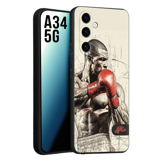 CUSTOMIZZA - Custodia cover nera morbida in tpu compatibile per Samsung A34 5G pugilato pugili disegno tattoo guantoni box sport ring