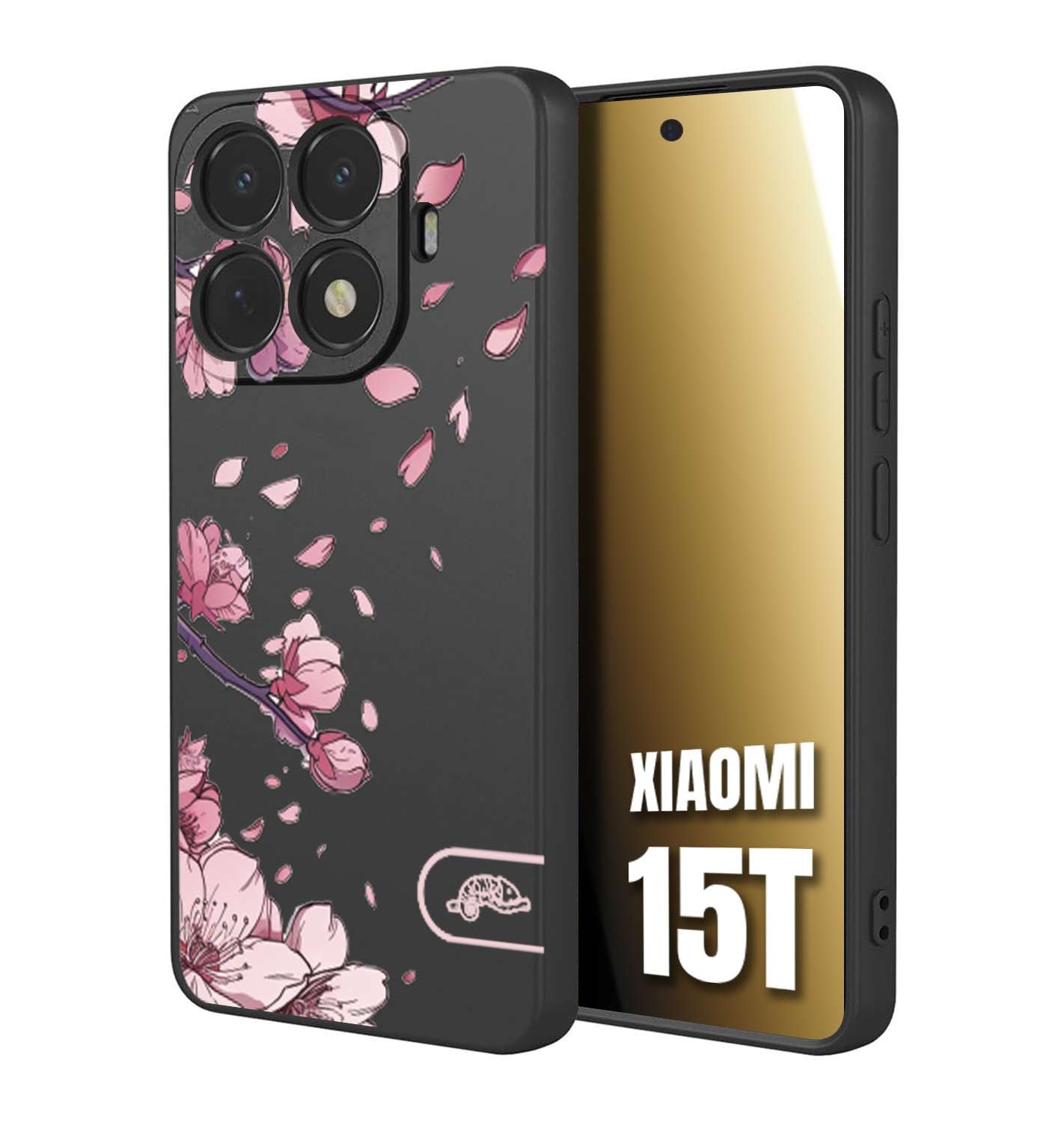 CUSTOMIZZA - Custodia cover nera morbida in tpu compatibile per Xiaomi 15T giapponese fiori di ciliegio in fiore a rilievo disegnata tattoo