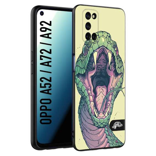 CUSTOMIZZA - Custodia cover nera morbida in tpu compatibile per Oppo A52 - A72 - A92 snake yellow green serpente tatuaggio tattoo disegnato a mano