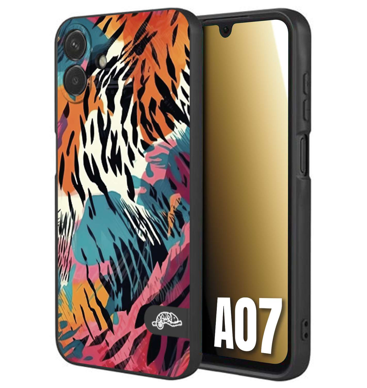 CUSTOMIZZA - Custodia cover nera morbida in tpu compatibile per Samsung A07 leopardato maculato tigrato tiger colorata summer color