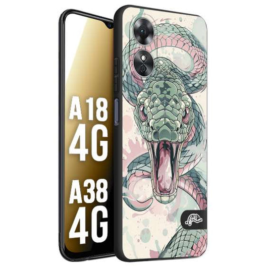 CUSTOMIZZA - Custodia cover nera morbida in tpu compatibile per Oppo A18 4G - A38 4G snake pink green serpente tatuaggio tattoo disegnato a mano