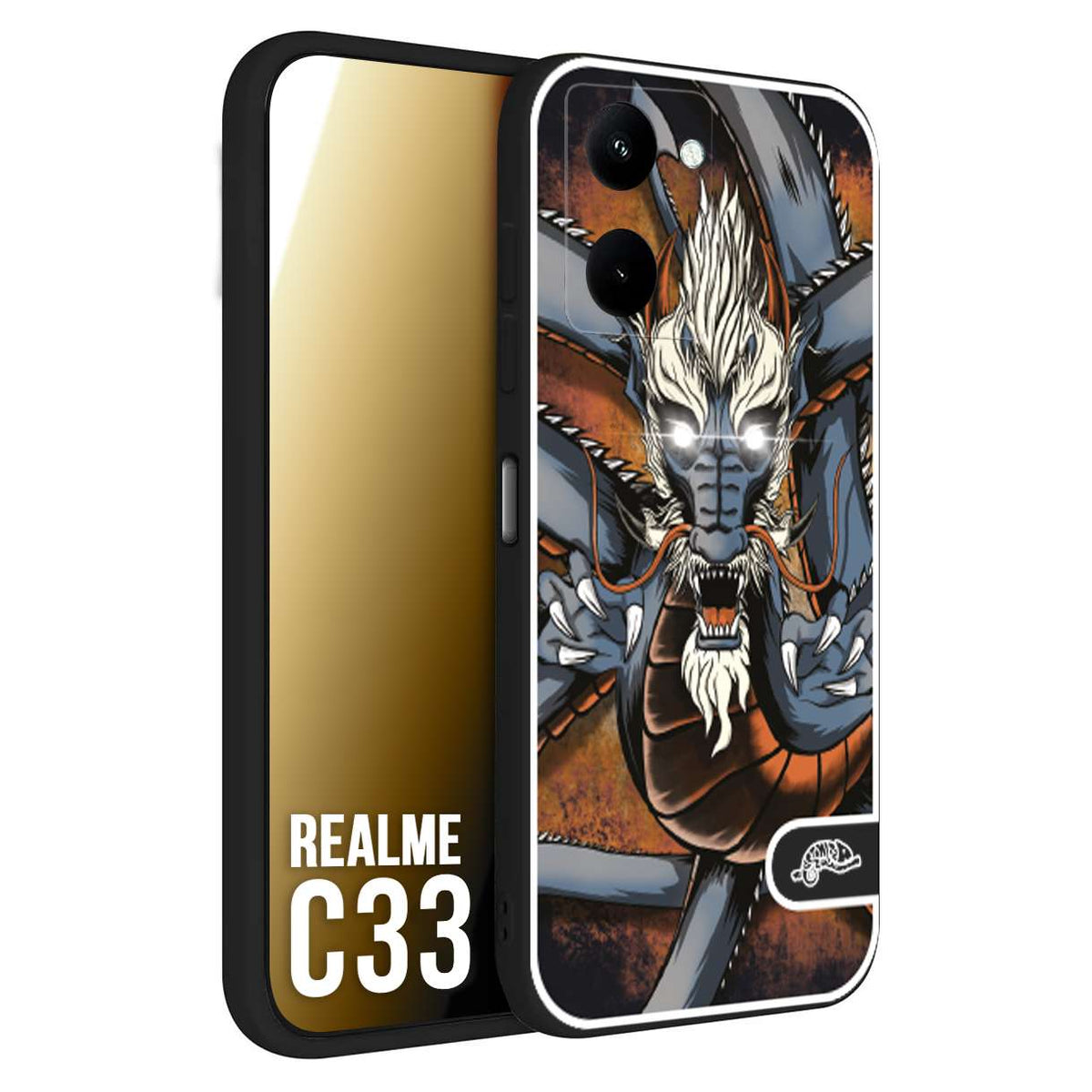 CUSTOMIZZA - Custodia cover nera morbida in tpu compatibile per Realme C33 drago giapponese tattoo japan dragon