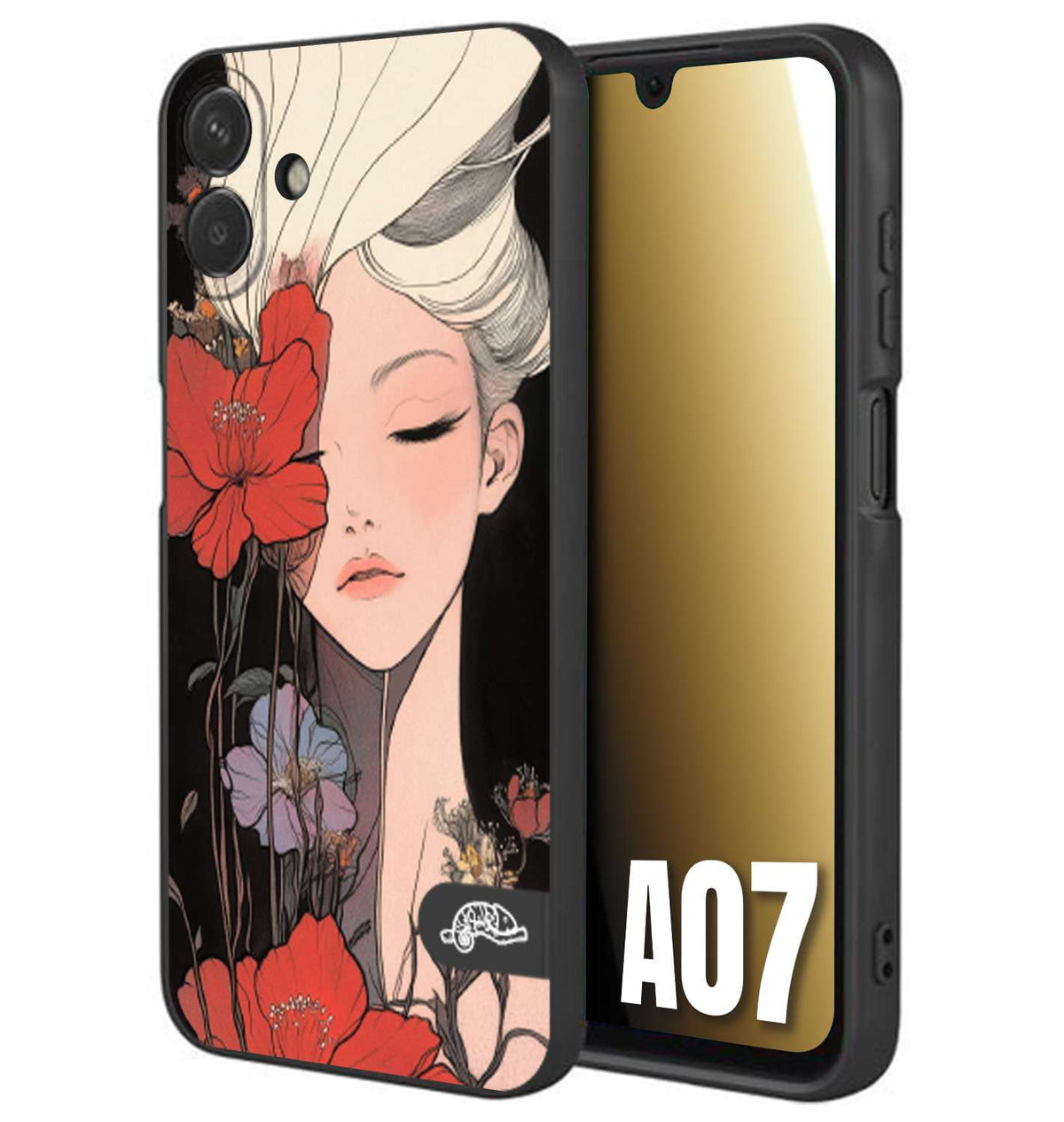 CUSTOMIZZA - Custodia cover nera morbida in tpu compatibile per Samsung A07 woman flower Fantasia Floreale Design Donna e Fiori, Retro Artistico