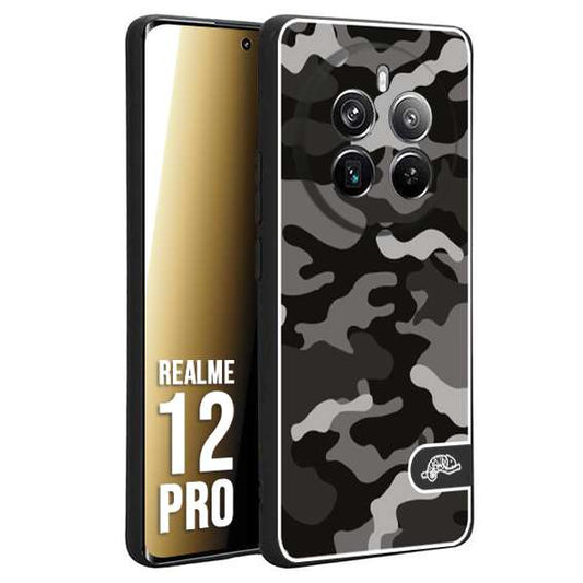 CUSTOMIZZA - Custodia cover nera morbida in tpu compatibile per Realme 12 PRO camouflage mimetico militare nero black grigio