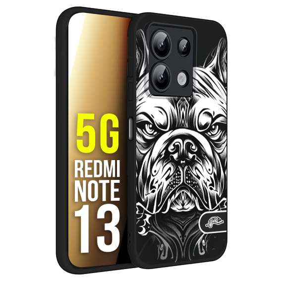CUSTOMIZZA - Custodia cover nera morbida in tpu compatibile per Xiaomi Redmi Note 13 5G bulldog bianco a rilievo disegnato tattoo tatuaggio