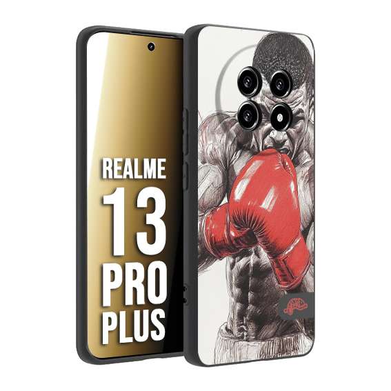 CUSTOMIZZA - Custodia cover nera morbida in tpu compatibile per Realme 13 PRO PLUS pugilato pugili disegno tattoo guantoni box pesi massimi gancio