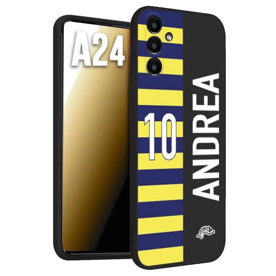 CUSTOMIZZA - Custodia cover nera morbida in tpu compatibile per Samsung A24 personalizzata calcio football nome e numero calciatori giallo blu