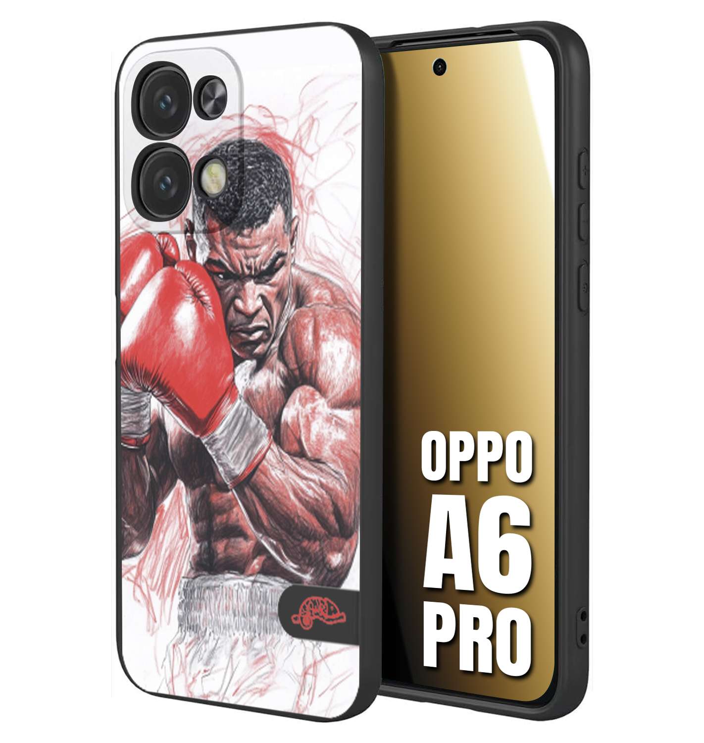 CUSTOMIZZA - Custodia cover nera morbida in tpu compatibile per Oppo A6 PRO pugilato pugili disegno tattoo guantoni boxer pesi massimi iron mike