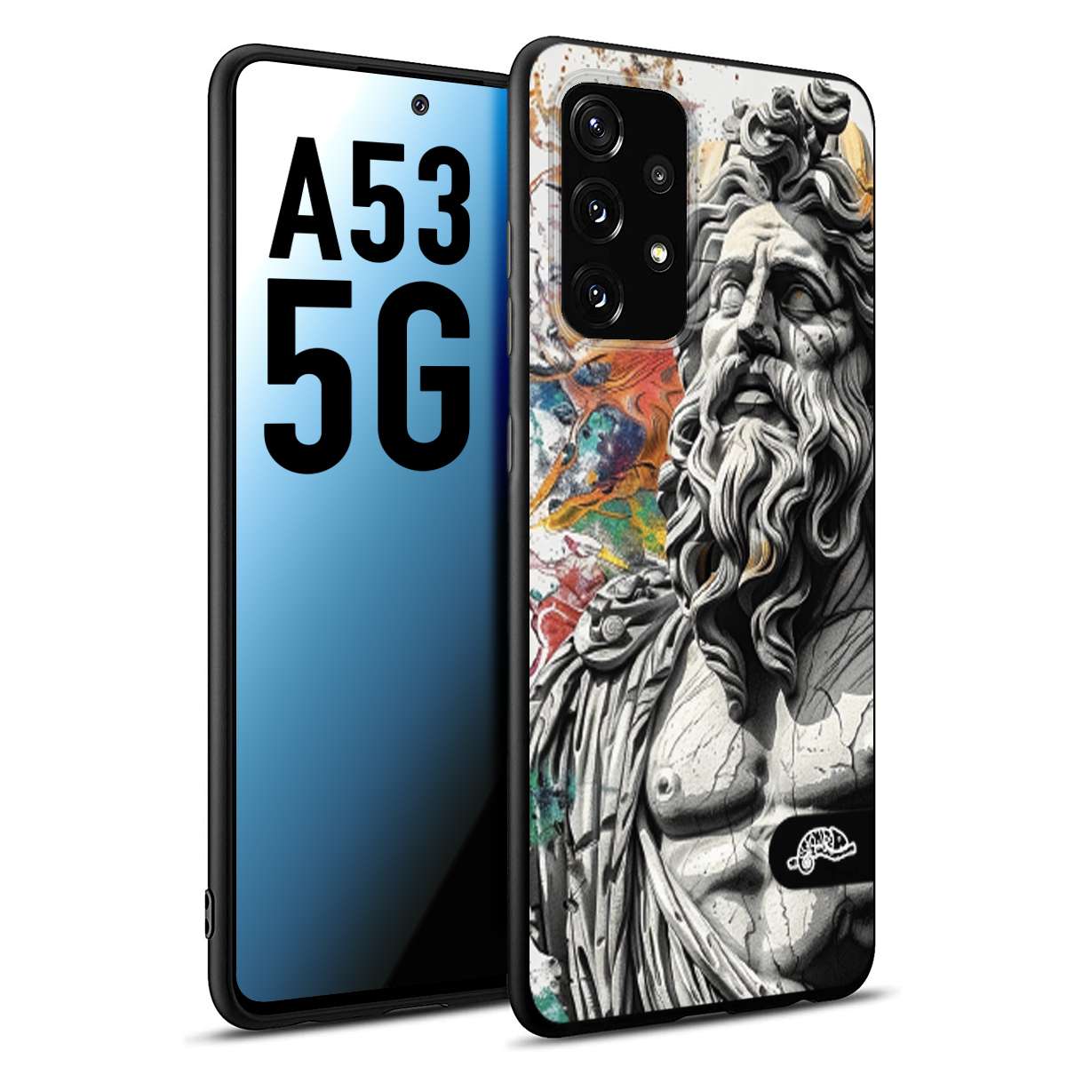 CUSTOMIZZA - Custodia cover nera morbida in tpu compatibile per Samsung A53 5G statua colorata moderna antico tattoo splash color