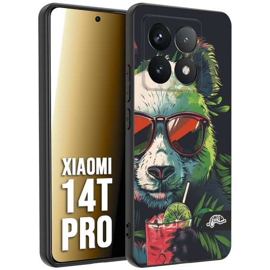 CUSTOMIZZA - Custodia cover nera morbida in tpu compatibile per Xiaomi 14T PRO estate disegnata cocktails animali simpatici panda mojito