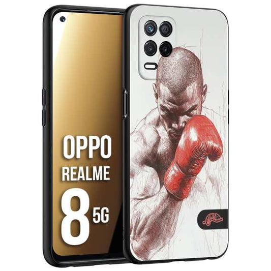 CUSTOMIZZA - Custodia cover nera morbida in tpu compatibile per Realme 8 5G pugilato pugili disegno tattoo guantoni box sport primo piano