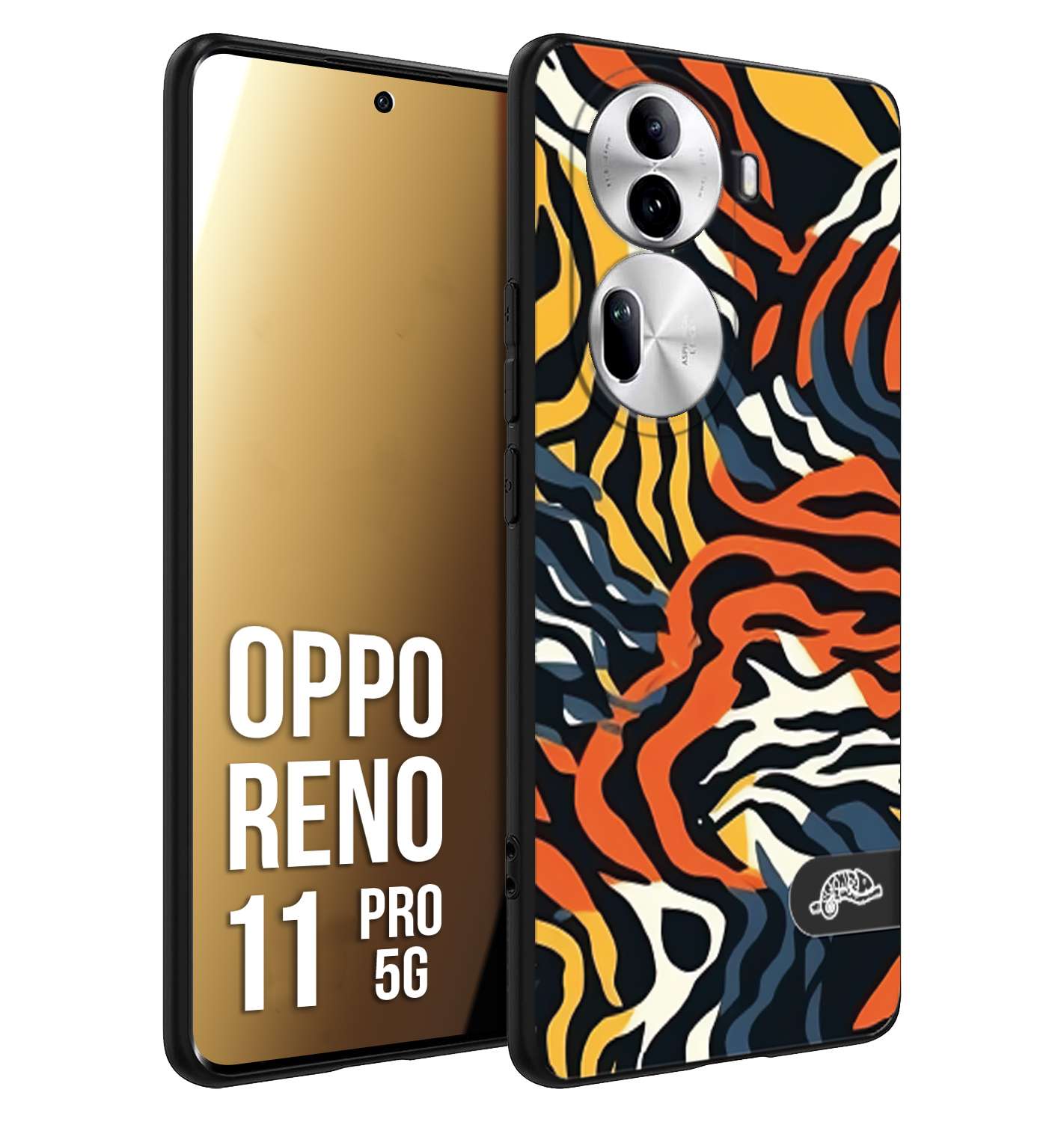 CUSTOMIZZA - Custodia cover nera morbida in tpu compatibile per Oppo Reno 11 PRO 5G leopardato maculato tigrato tiger colorata gialla blu arancio