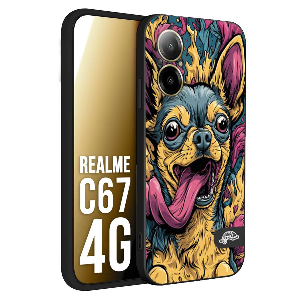 CUSTOMIZZA - Custodia cover nera morbida in tpu compatibile per Realme C67 4G Chihuahua illustrazione cane pop art cane street art cartone animato
