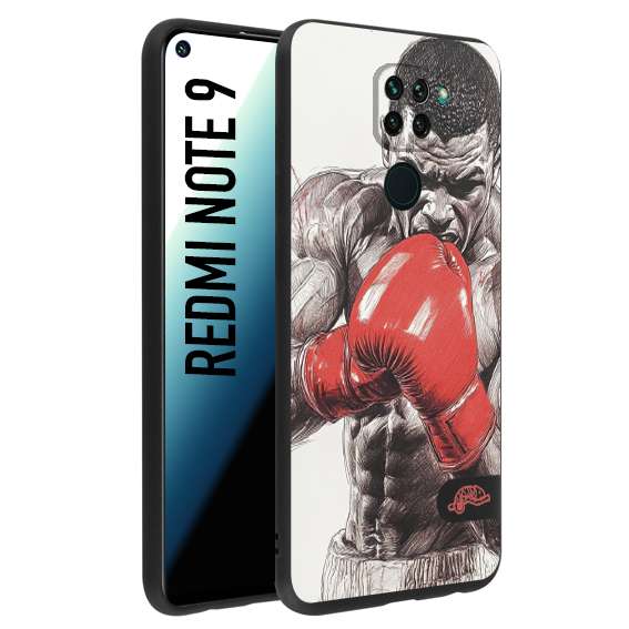CUSTOMIZZA - Custodia cover nera morbida in tpu compatibile per Xiaomi Redmi Note 9 pugilato pugili disegno tattoo guantoni box pesi massimi gancio