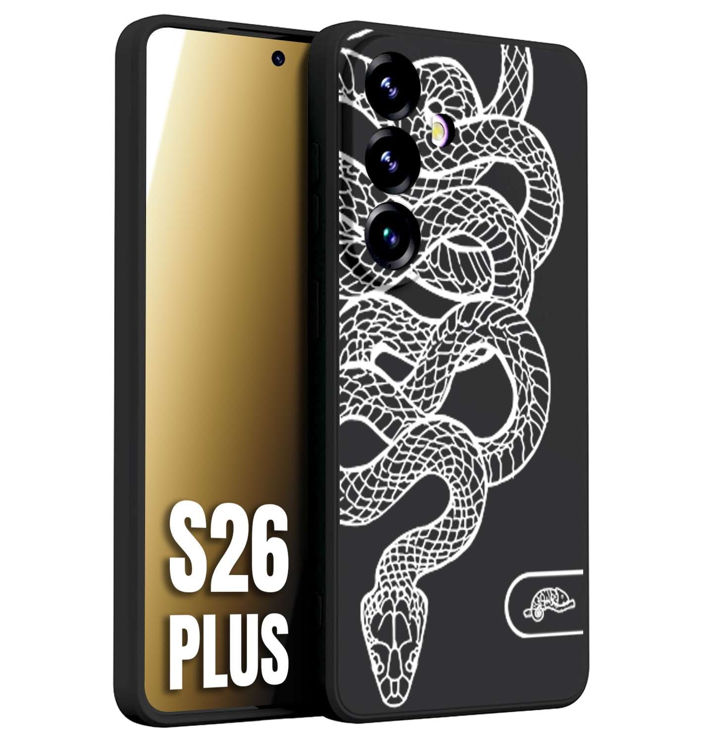 CUSTOMIZZA - Custodia cover nera morbida in tpu compatibile per Samsung S26 PLUS serpente snake bianco a rilievo disegnato tattoo tatuaggio