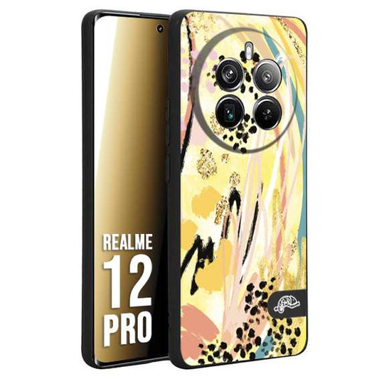 CUSTOMIZZA - Custodia cover nera morbida in tpu compatibile per Realme 12 PRO astratti donna flower fantasia estate gialla rosa leopardata