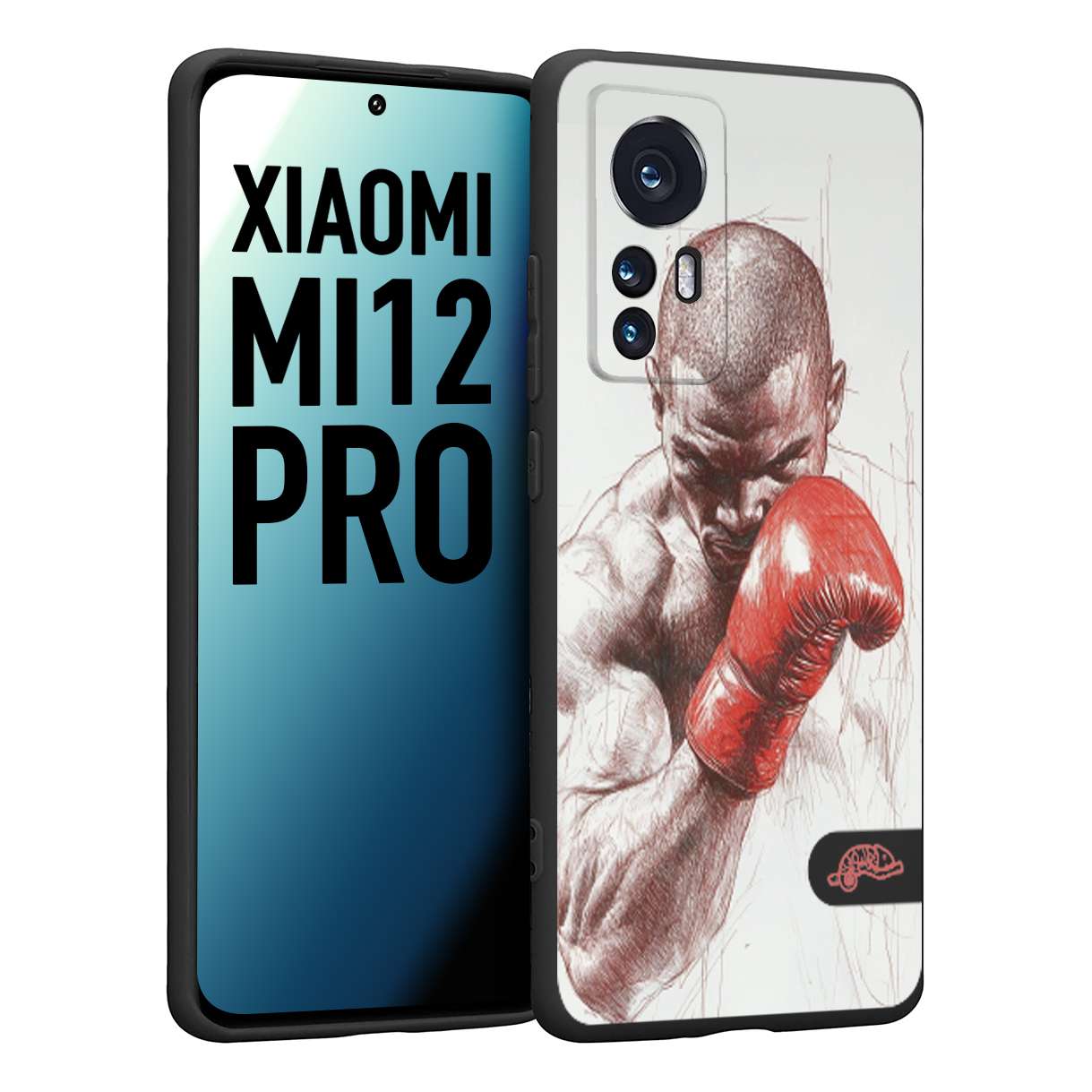 CUSTOMIZZA - Custodia cover nera morbida in tpu compatibile per Xiaomi 12 PRO pugilato pugili disegno tattoo guantoni box sport primo piano