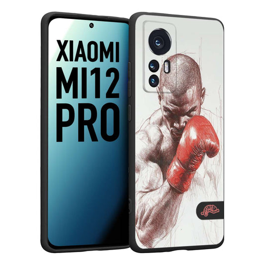 CUSTOMIZZA - Custodia cover nera morbida in tpu compatibile per Xiaomi 12 PRO pugilato pugili disegno tattoo guantoni box sport primo piano